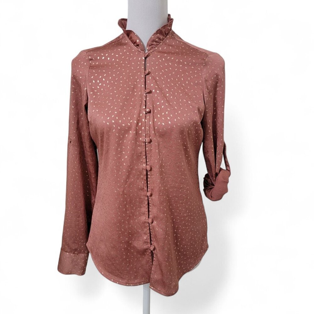 Express Size XS Deep Dusty Rose w/ Copper 'Flecks' Button Front Blouse
